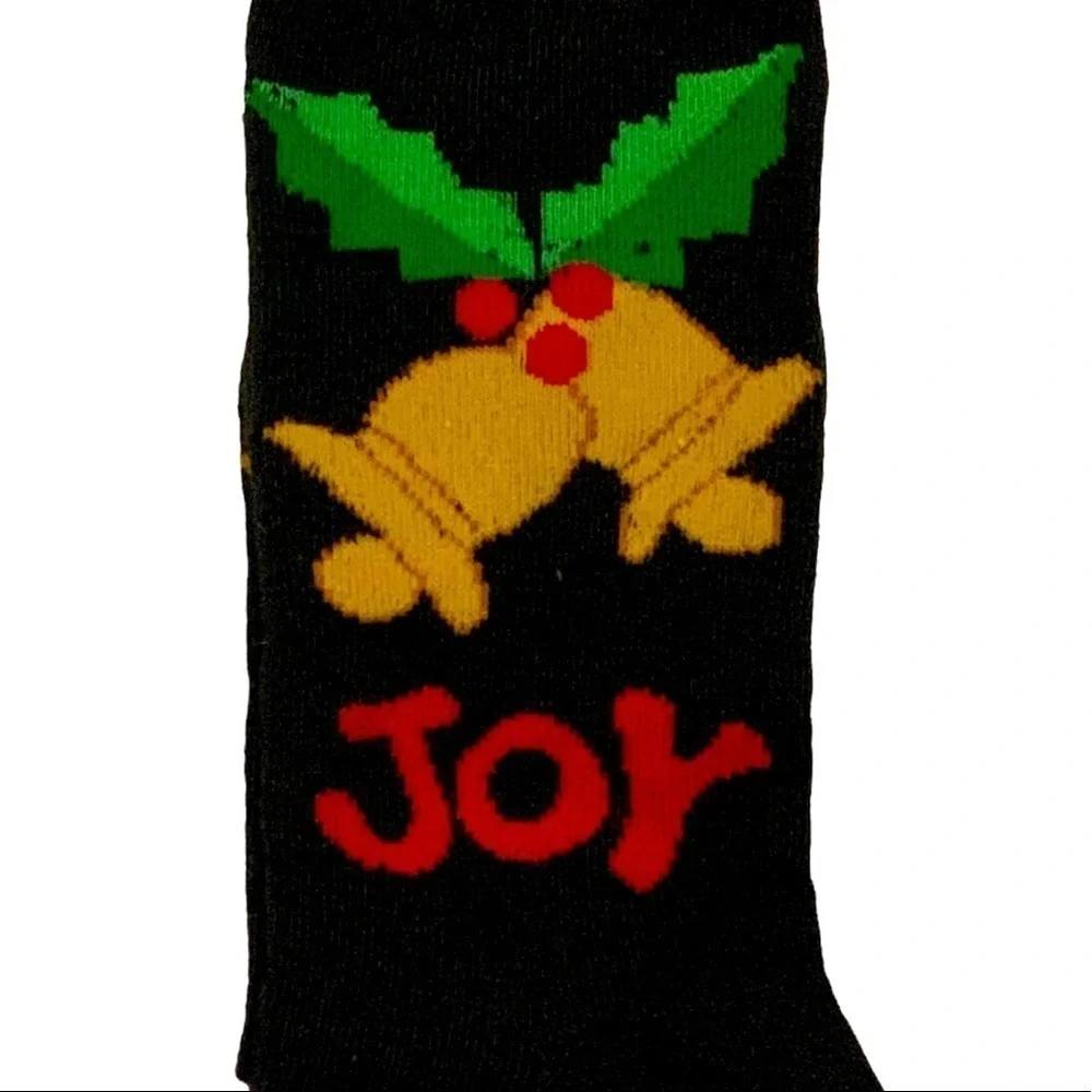 Christmas Holiday Crew Socks Holly Joy Black Red Multicolor 9-11 Sock Size NEW